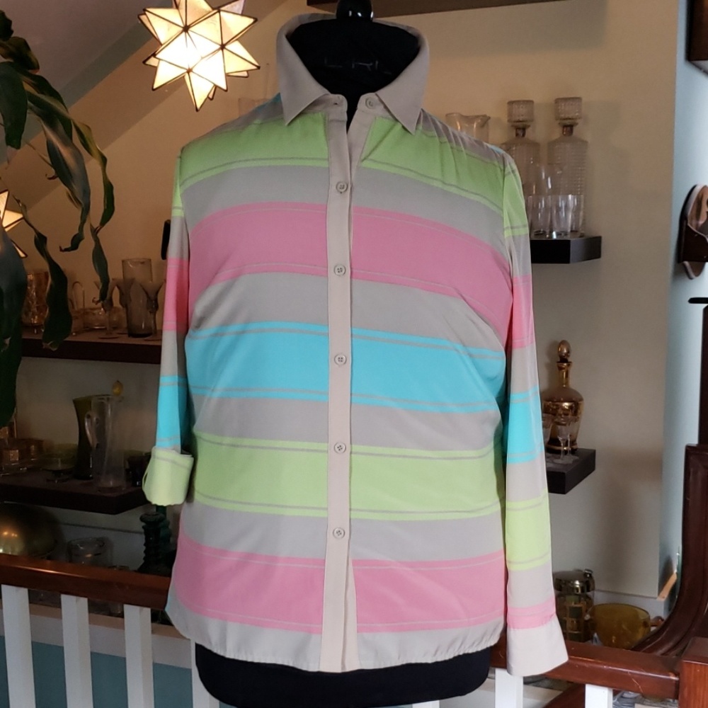 Style & Co Colorful Womens Striped Blouse With Aysemmetrical Hem